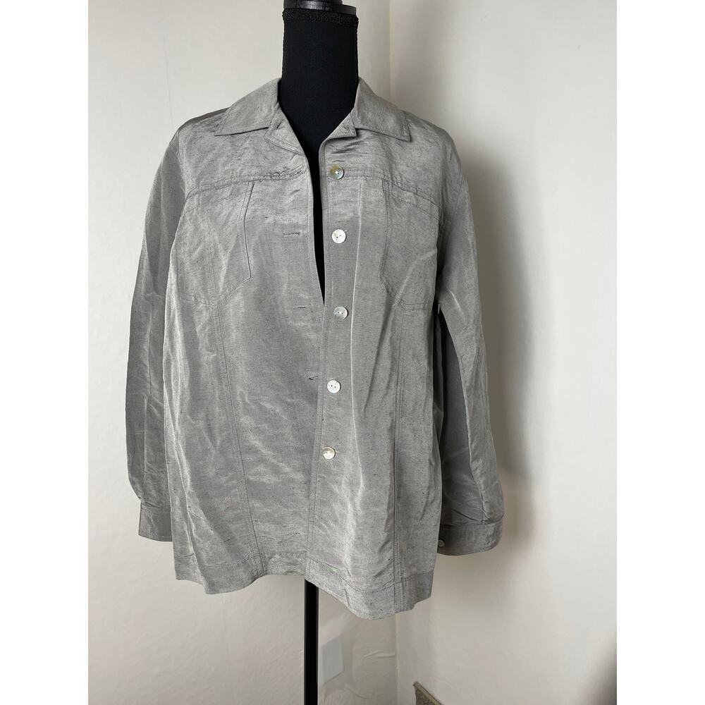 Chicos Design Women's Linen Silk Coastal Classic Chic Preppy Shirt Jacket Gray 1